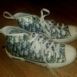 Dior  High-Top Sneakers in White & Navy Monogram